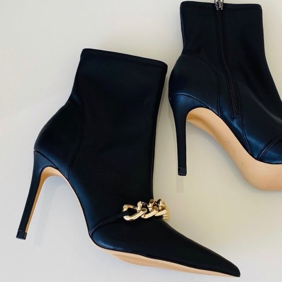 Zara Black Gold Chain Heel Ankle Boots SZ 42 /US 11 - Picture 6 of 6
